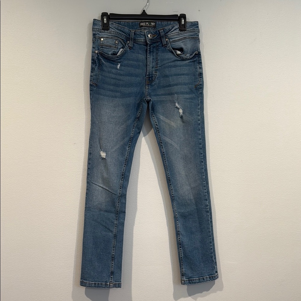 Free Planet Blue Skinny Jeans with Distressed Details - Size 28X30